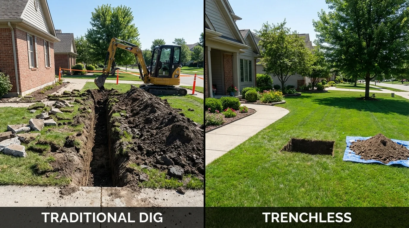 Trenchless sewer repair with minimal yard damage versus traditional excavation in Roseland, NJ